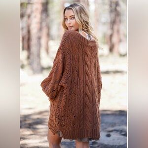 **SOLD**THREE BIRD NEST Boho Sweater Mocha Brown Chunky Cable Knit Oversized